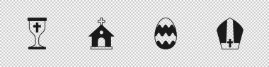 Hıristiyan kadehi, kilise binası, Paskalya yumurtası ve Papa şapkası ikonu. Vektör