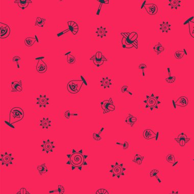 Güneş battı, Mısırlı hayran, Horus 'un Gözü ve Scarab' ın kusursuz desenleri. Vektör