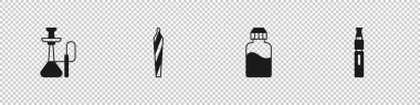 Nargile, marihuana, esrar, Vape likörü şişesi ve Elektronik sigara ikonu. Vektör