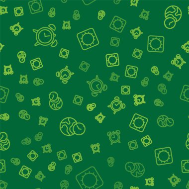 Alarm saatini, Dünya zamanını ve Güneş 'i kusursuz desene ayarlayın. Vektör