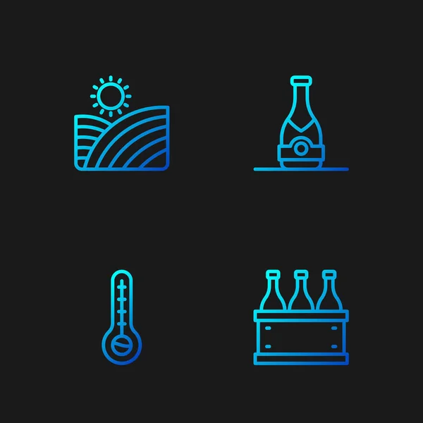 Набор Линии Бутылки Вина Коробке Метеорологический Термометр Виноград Виноградник Бутылка — стоковый вектор