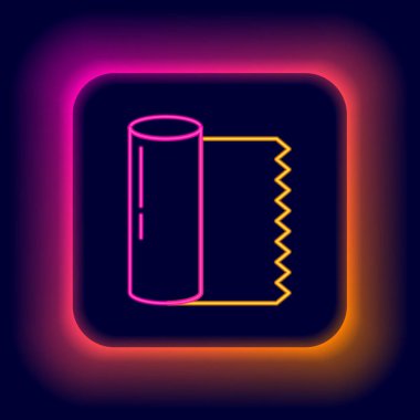 Parlayan neon hattı Tekstil kumaş rulo simgesi siyah arkaplanda izole edildi. Yuvarlan, paspas, halı, halı, halı ya da kağıt rulo ikonu. Renkli taslak konsepti. Vektör