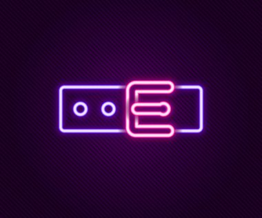 Siyah arkaplanda isim etiketi simgesi olan parlak neon çizgisi. Evcil hayvanlar için basit malzemeler. Kedi köpek bakımı. Evcil hayvan zincirleri. Renkli taslak konsepti. Vektör