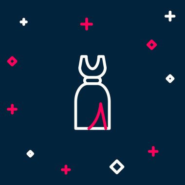 Çizgi Kadını giysi simgesi mavi arkaplanda izole edildi. Kıyafet tabelası. Renkli taslak konsepti. Vektör