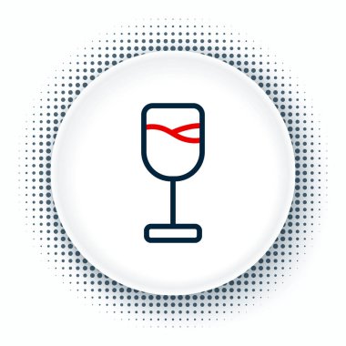 Beyaz arka planda izole edilmiş çizgi şarap cam ikonu. Şarap kadehi ikonu. Kadeh işareti. Cam levhası. Mutlu Paskalyalar. Renkli taslak konsepti. Vektör