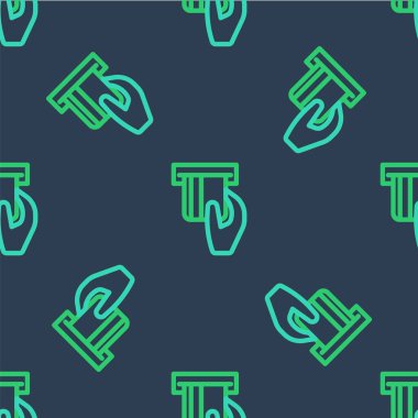 Kart okuyucu simgesine eklenen çizgi kredi kartı mavi arkaplandaki kusursuz deseni izole etti. ATM para makinesi. Vektör