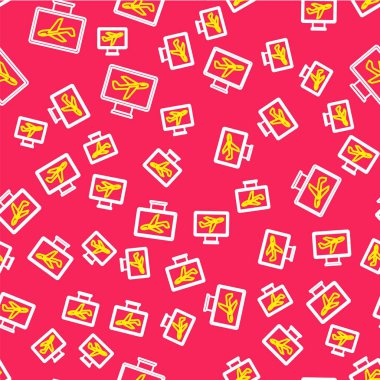 Çizgi düzlemi simgesi kırmızı arkaplanda izole edilmiş. Uçan uçak ikonu. Uçak tabelası. Vektör