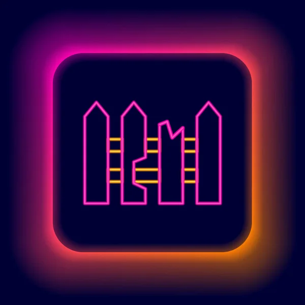 Leuchtende Neon Linie Gartenzaun Hölzernes Symbol Isoliert Auf Schwarzem Hintergrund — Stockvektor