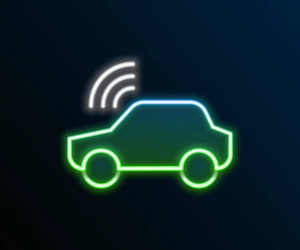 Leuchtende Neon Line Smart Car System Mit Drahtloser Verbindung Symbol — Stockvektor