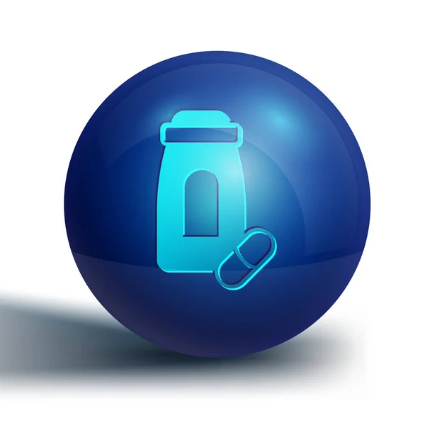Синие Таблетки Таблетки Значок Изолирован Белом Фоне Синяя Кнопка Круга — стоковый вектор