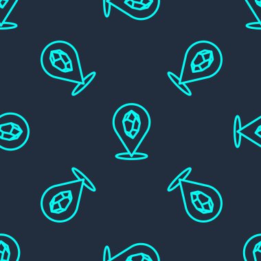 Yeşil çizgi sihirli taş ikonu mavi arkaplanda izole edilmiş pürüzsüz desen. Fantezi kristali. Maç için mücevher. Vektör