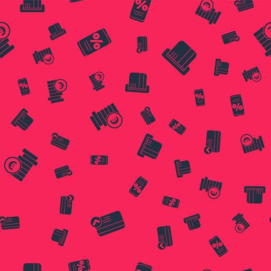 Kredi kartı, yüzde indirim ve cep telefonu, avro sembollü bozuk para ve pürüzsüz şablon. Vektör.