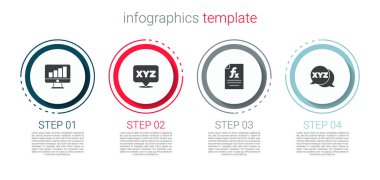 Bilgisayar monitörünü grafik grafiği, XYZ koordinat sistemi, fonksiyon matematiksel sembolü ve Ticari bilgi şablonu. Vektör