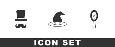 Sihirbaz, Cadı şapkası ve el aynası ikonu ayarla. Vektör