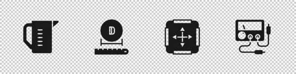 Set Messbecher Durchmesser Flächenmessung Und Multimeter Voltmeter Symbol Vektor — Stockvektor