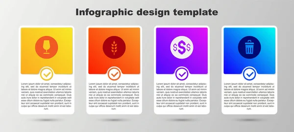 Set Fragile Vetro Rotto Grano Dollaro Simbolo Cestino Modello Infografica — Vettoriale Stock