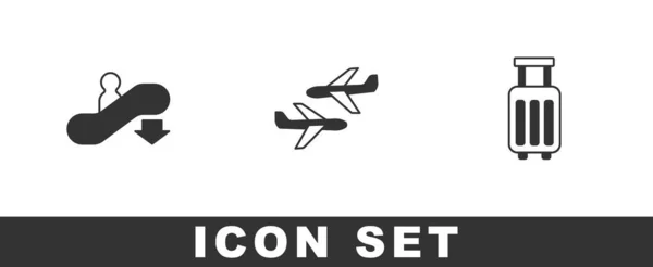 Posez Escalator Avion Valise Icône Vecteur — Image vectorielle