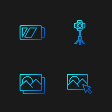 Fotoğraf, çerçeve, kamera ve Softbox ışığı için pil ayarlayın. Renk simgeleri. Vektör