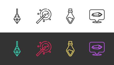 Sihirli taş, değnek, iksirli şişe ve siyah beyaz. Vektör