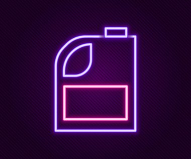 Siyah arka planda izole edilmiş motor makine yağı ikonu için parlayan neon hattı kutusu. Benzin bidonu. Yağ değiştirme ve onarım servisi. Motor yağı işareti. Renkli taslak konsepti. Vektör