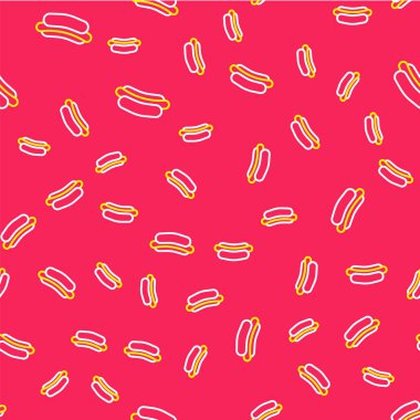 Hotdog sandviç simgesi kırmızı arkaplanda izole edilmiş. Sosis ikonu. Fast food burcu. Vektör