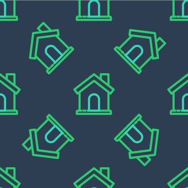 Hat Evi simgesi mavi arka planda kusursuz desen izole etti. Ev sembolü. Vektör