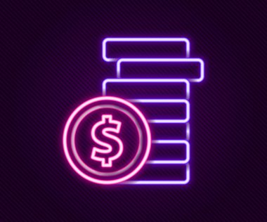 Parlak neon hattı parası ve siyah arka planda izole edilmiş dolar sembolü simgesi. Bankacılık işareti. Para sembolü. Renkli taslak konsepti. Vektör