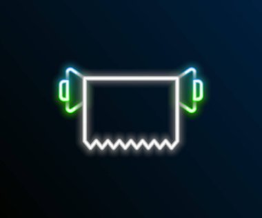 Parlayan neon hattı Tekstil kumaş rulo simgesi siyah arkaplanda izole edildi. Yuvarlan, paspas, halı, halı, halı ya da kağıt rulo ikonu. Renkli taslak konsepti. Vektör