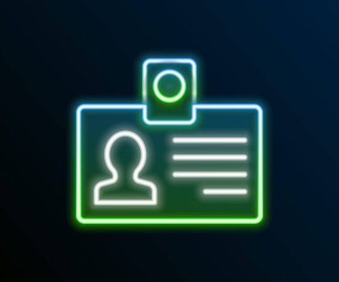 Parlayan neon hattı kimlik tanımlama simgesi siyah arkaplanda izole edildi. Sunum için, şirketin kimliği için, reklam için kullanılabilir. Renkli taslak konsepti. Vektör