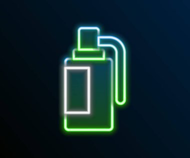 Parlayan neon hattı El bombası ikonu siyah arka planda izole edildi. Bomba patlaması. Renkli taslak konsepti. Vektör