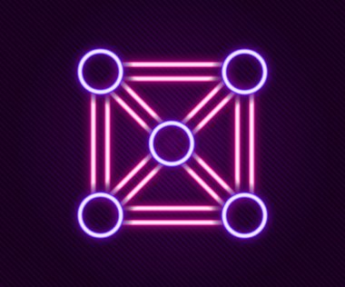Parlayan neon hattı Blockchain teknolojisi simgesi siyah arkaplanda izole edildi. Kripto para birimi verileri. Soyut geometrik blok zincir ağ teknolojisi işi. Renkli taslak konsepti. Vektör