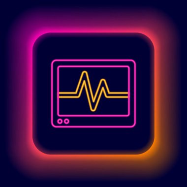 Siyah arkaplanda kardiyogram simgesi olan parlak neon hattı bilgisayar monitörü. Simge denetleniyor. Kalp atışı elle çizilmiş EKG monitörü. Renkli taslak konsepti. Vektör