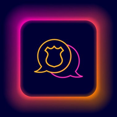 Parlayan neon hattı polis rozeti ikonu siyah arka planda izole edildi. Şerif rozeti. Renkli taslak konsepti. Vektör