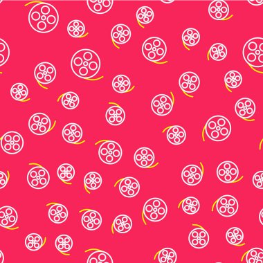 Çizgi film makarası simgesi kırmızı arkaplanda izole edilmiş kusursuz desen. Vektör