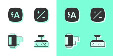 Softbox ışığı, otomatik flaş, kamera rulo kartuşu ve pozlama telafi simgesini ayarla. Vektör