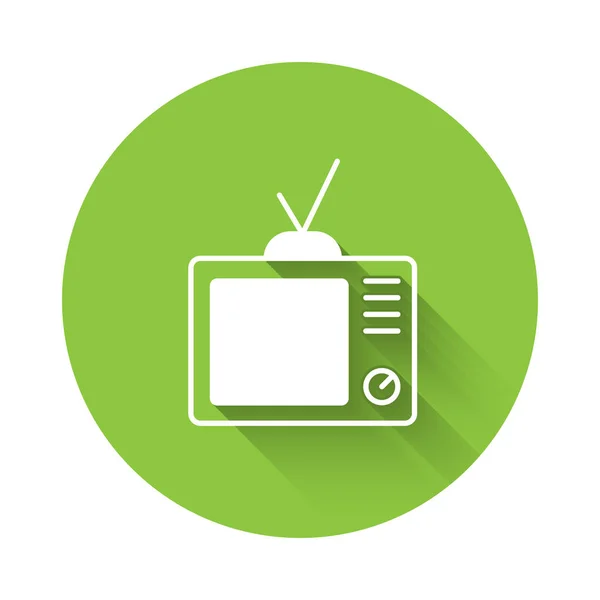 Weißes Retro Symbol Isoliert Mit Langem Schatten Hintergrund Fernsehzeichen Grüner — Stockvektor