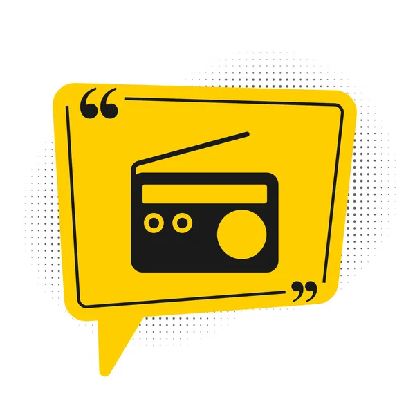 Черное Радио Иконкой Антенны Изолированы Белом Фоне Символ Жёлтой Речи — стоковый вектор