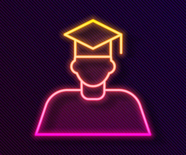 Línea Neón Brillante Icono Graduado Gorra Graduación Aislado Sobre Fondo — Vector de stock