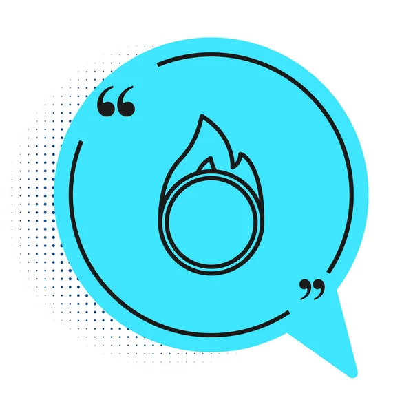 黑线圆环火圈图标隔离在白色背景 圆圆的火热框架 蓝色的语音泡沫符号 — 图库矢量图片