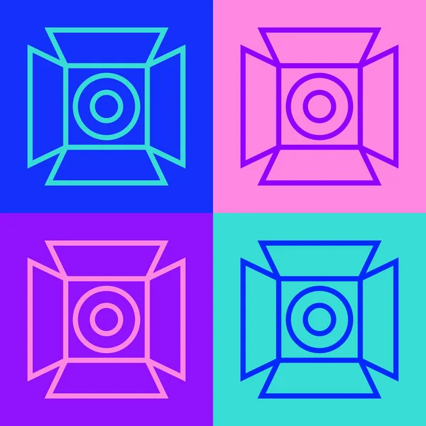 Pop Konst Linje Film Spotlight Ikon Isolerad Färg Bakgrund Ljuseffekt — Stock vektor