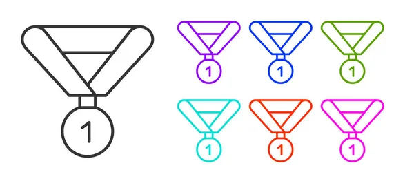 ブラックラインメダルアイコンは白の背景に隔離されています 勝者のシンボル カラフルなアイコンを設定します ベクトル — ストックベクタ
