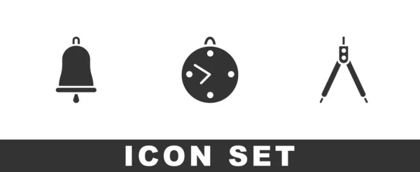 Установите Звонящий Колокол Часы Иконку Компаса Вектор — стоковый вектор