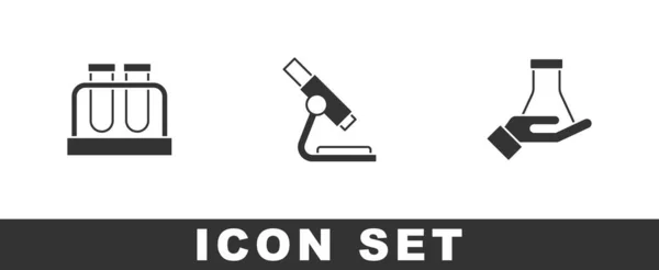 Set Reagenzglas Und Kolben Mikroskop Und Symbol Vektor — Stockvektor