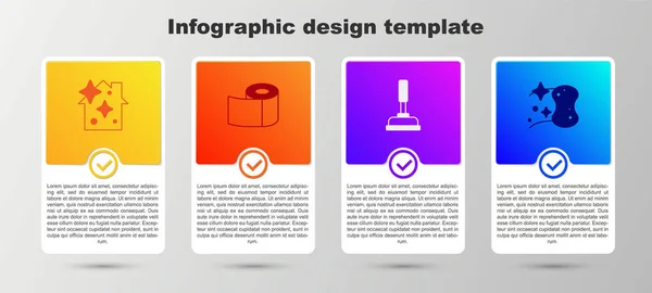 Set Home Takarítás Papír Tekercs Gumi Dugattyú Szivacs Üzleti Infografikai — Stock Vector