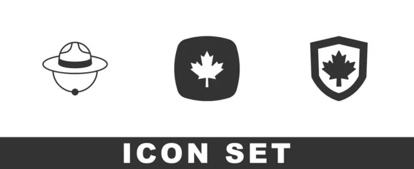 Nasaďte Kanadský Ranger Klobouk Javorový List Kanadskou Vlajku Ikonu Štít — Stockový vektor