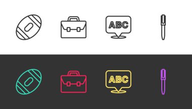 Amerikan Futbolu, Evrak Çantası, Alfabe ve Kalem 'i siyah ve beyaza ayarla. Vektör