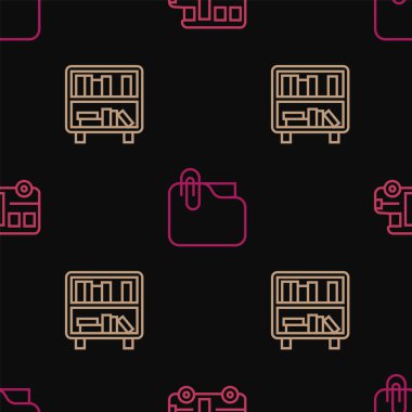 Satır Okul Otobüsü, kitaplı raf ve pürüzsüz şablon üzerine döküman klasörü ayarla. Vektör