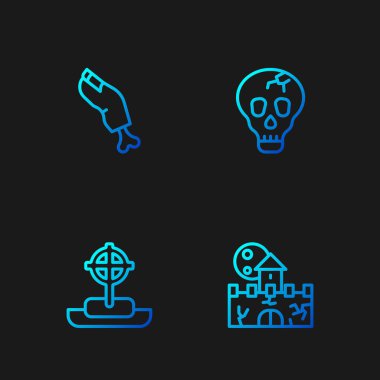 Kale, kale, haçlı Tombstone, Zombi parmağı ve Kafatası. Renk simgeleri. Vektör