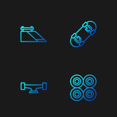 Çizgi kaykay tekerleği, park yeri ve... Renk simgeleri. Vektör