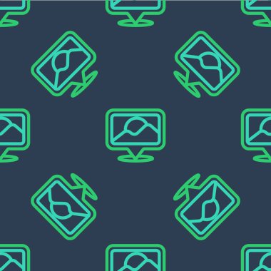 Çizgi Haritası simgesi mavi arkaplanda izole edilmiş kusursuz desen. Navigasyon, işaret, konum, harita, GPS, yön, yer, pusula, arama konsepti. Vektör